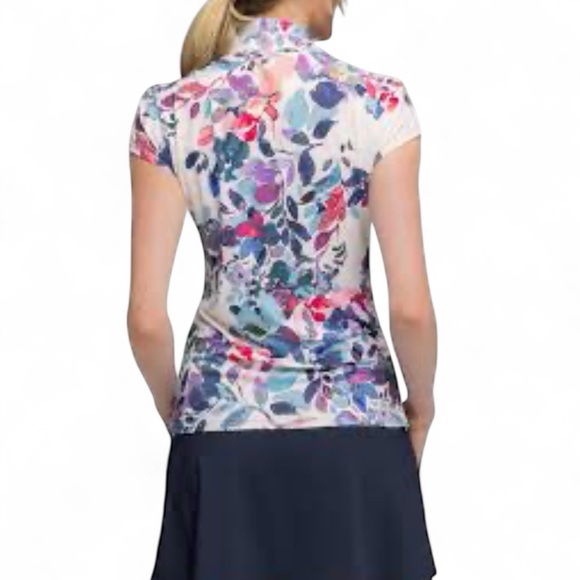 Kastel Denmark Watercolor floral print zip mock sunshirt  NWT - Picture 2 of 3